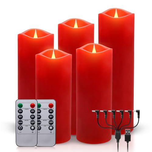 ALED LIGHT Wiederaufladbare Kerze, flackernd, realistisch, rote LED-Kerze, USB-Säule, mit Fernbedienung, ideal für die Dekoration zu Hause, kreatives Geschenk, 5 Stück von ALED LIGHT