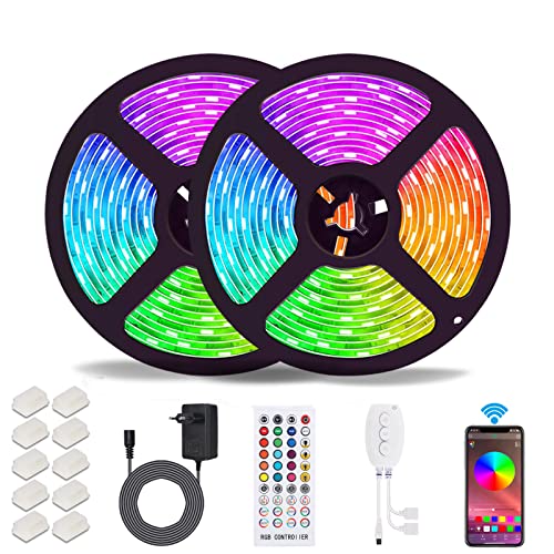 Bluetooth LED Streifen, ALED LIGHT 10M (2x5m) 32,8Ft Wasserdicht RGB 5050 LED Stripes mit Smart Bluetooth Kontroller+40Tasten Fernbedienung+ 12V Netzteil für Haus, Garten, Dekoration von ALED LIGHT