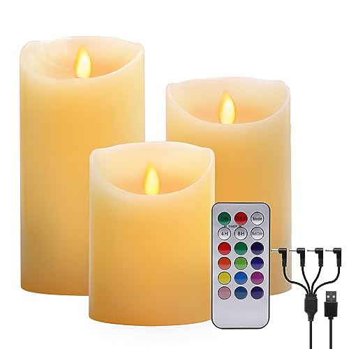 LED RGB Kerzen Flammenloses Kerzenlichter, USB Multicolor Teelichter Warmweiß LED Kerze Lichter Docht Flackernde Echtwachs Elektrischer LED Lampe mit Fernbedienung Timerfunktion Haus Dekoration von ALED LIGHT