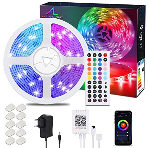 ALED LIGHT LED Streifen 10M, RGB LED Strip 5050 SMD LED Band, LED Lichtband Nicht Wasserfest mit 44 Tasten Fernbedienung 12V Netzteil für Haus, Raum, Party, Hochzeit, Dekoration von ALED LIGHT