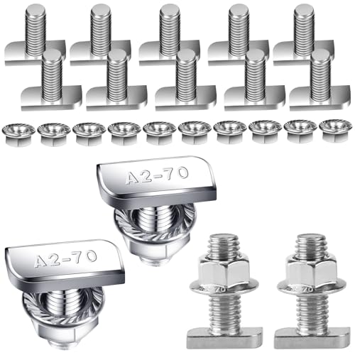 Hammerkopfschrauben Edelstahl 10 Stück T Hammerkopfschrauben mit Flanschmutter Hammerkopfschraube M8x20MM T Schrauben Sperrzahnmuttern mit Flanschmuttern für PV Solar Montageschienen von ALEEIK