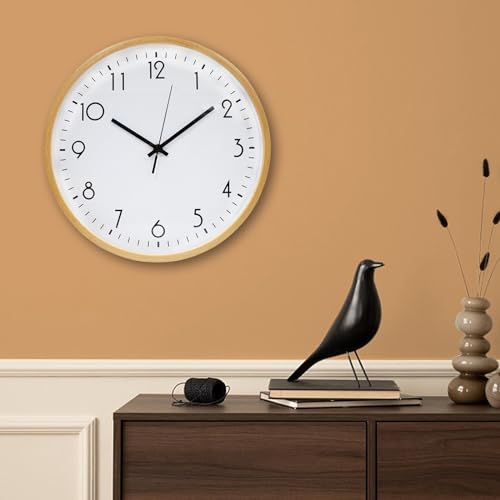 ALEENFOON 12 Inch Holz Uhr Modern Leise Wanduhren 30cm Tischuhr für Wohnzimmer Küche Ohne Tickgeräusche Innenuhr Nicht Tickende Wanduhren Hängende Uhr von ALEENFOON