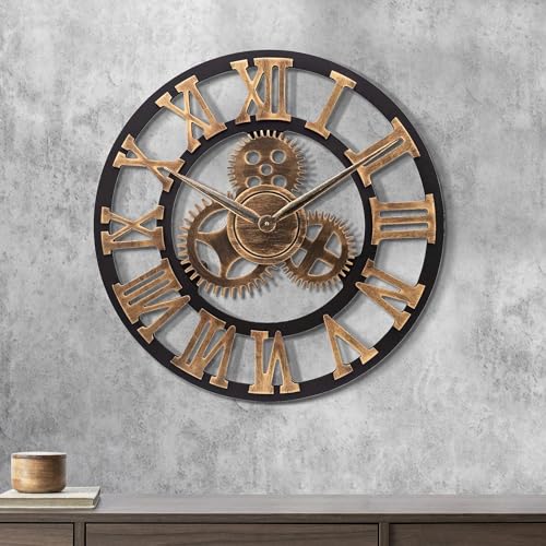 ALEENFOON Uhr Leise Wanduhren, 3D Gear Vintage Industrial Silent Nicht tickend Römischen Ziffern hängende Uhr für Wohnzimmer Küche Ohne Tickgeräusche Innenuhr (30CM, Roman Numerals) von ALEENFOON