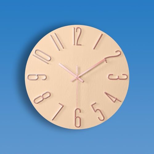 ALEENFOON 30cm Rund Modern Leise Wanduhren Ohne Tickgeräusche Innenuhr Nicht Tickende Rahmenlose 3D Nummer Wanduhren Dünne Hängende Uhr für Wohnzimmer Küche Büro Schlafzimmer (Roségold) von ALEENFOON