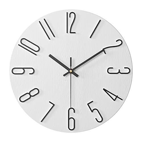 ALEENFOON 30cm Rund Modern Leise Wanduhren Ohne Tickgeräusche Innenuhr Nicht Tickende Rahmenlose 3D Nummer Wanduhren Dünne Hängende Uhr für Wohnzimmer Küche Büro Schlafzimmer (Weiß -1) von ALEENFOON