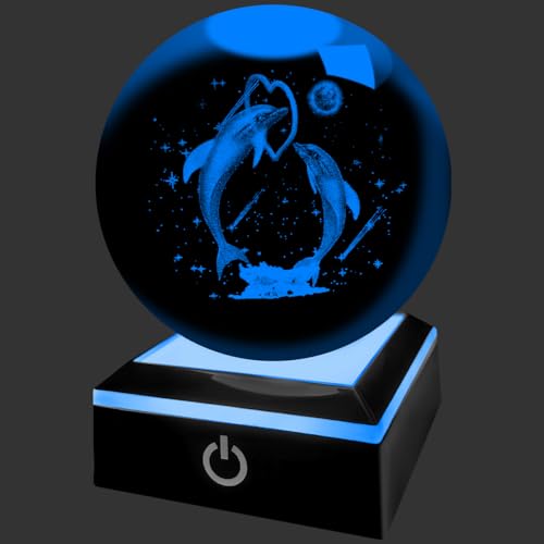 ALEENFOON 3D Delphinfigur Kristallkugel Mit Led Bunte Nachtlicht Basis Nachtlicht Für Kinder Planet Lampe Dekoratives Licht Dimmbar Nachtlicht Stimmungslicht Für Home Dekoration von ALEENFOON