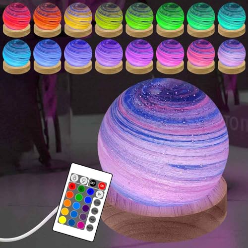 ALEENFOON Glaskugel 3D Planetenlampen Tischlampe, LED Planet Lampe Dekoratives Licht Dimmbar Farbwechsel Nachtlicht Stimmungslicht 16 Farben mit Fernbedienung USB-betrieben(Sonnenuntergangsglühen) von ALEENFOON