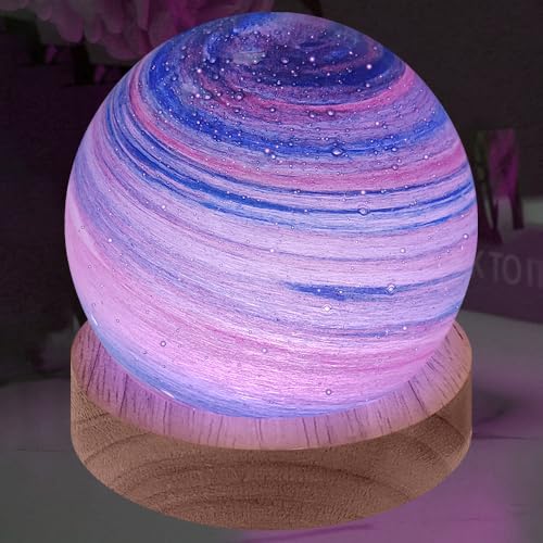 ALEENFOON Glaskugel 3D Planetenlampen Tischlampe, LED Planet Lampe Dekoratives Licht Dimmbar Farbwechsel Nachtlicht Stimmungslicht 16 Farben mit Fernbedienung USB-betrieben(Sonnenuntergangsglühen) von ALEENFOON