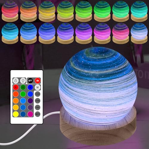 ALEENFOON Glaskugel 3D Planetenlampen Tischlampe, LED Planet Lampe Dekoratives Licht Dimmbar Farbwechsel Nachtlicht Stimmungslicht 16 Farben mit Fernbedienung USB-betrieben, 8 cm (Aurora-Grün) von ALEENFOON