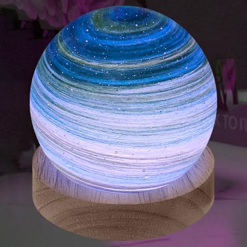ALEENFOON Glaskugel 3D Planetenlampen Tischlampe, LED Planet Lampe Dekoratives Licht Dimmbar Farbwechsel Nachtlicht Stimmungslicht 16 Farben mit Fernbedienung USB-betrieben, 8 cm (Aurora-Grün) von ALEENFOON