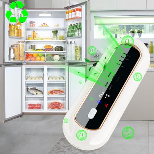 ALEENFOON Kühlschrank Deodorant Luftreiniger mit 3 Modi, Temperatur/Batteriestand Überwachen, Kühlschrank Geruchsentferner mit LED-Anzeige, wiederaufladbarer Lufterfrischer für Schrank, Haustier, Auto von ALEENFOON