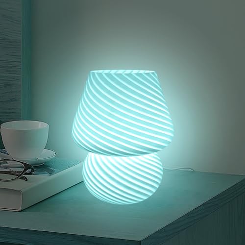 ALEENFOON LED Glas Tischlampe Pilz, Tischlampe Dimmbar Pilz mit 3 Farbwechsel Schreibtischlampe Retro Vintage Dekoration mit Fernbedienung, Pilzlampe Tischlampe für Schlafzimmer, Wohnzimmer (Blau) von ALEENFOON