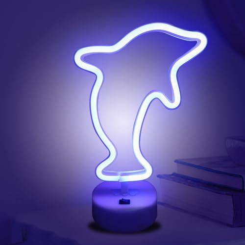 ALEENFOON Licht Zeichen LED Neonlicht Raumdekor Nachtlichter Batteriebetriebene und USB-betriebene Innenbeleuchtung Nacht- und Tischlampen für Schlafzimmer Weihnachtsfeier Bar (Delphin) von ALEENFOON
