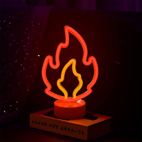 ALEENFOON Licht Zeichen LED Neonlicht Raumdekor Nachtlichter Batteriebetriebene und USB-betriebene Innenbeleuchtung Nacht- und Tischlampen für Schlafzimmer Weihnachtsfeier Bar (Flamme) von ALEENFOON