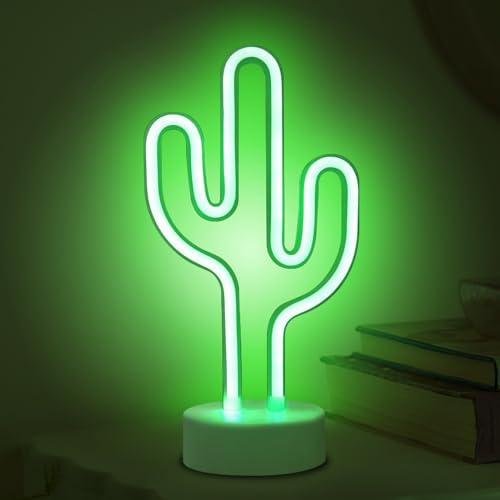ALEENFOON Licht Zeichen LED Neonlicht Raumdekor Nachtlichter Batteriebetriebene und USB-betriebene Innenbeleuchtung Nacht- und Tischlampen für Schlafzimmer Weihnachtsfeier Bar (Grüner Kaktus) von ALEENFOON
