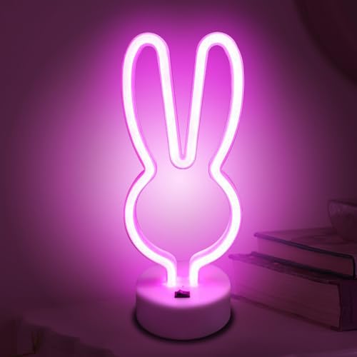 ALEENFOON Licht Zeichen LED Neonlicht Raumdekor Nachtlichter Batteriebetriebene und USB-betriebene Innenbeleuchtung Nacht- und Tischlampen für Schlafzimmer Weihnachtsfeier Bar (Kaninchen) von ALEENFOON