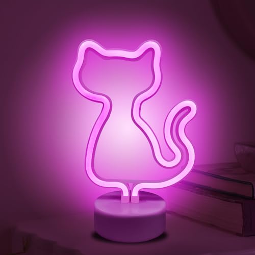 ALEENFOON Licht Zeichen LED Neonlicht Raumdekor Nachtlichter Batteriebetriebene und USB-betriebene Innenbeleuchtung Nacht- und Tischlampen für Schlafzimmer Weihnachtsfeier Bar (Katze) von ALEENFOON