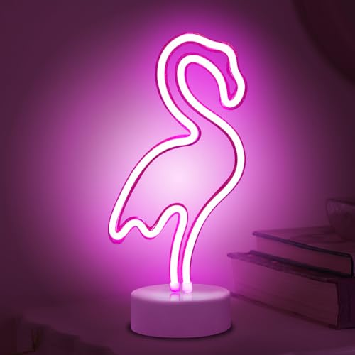 ALEENFOON Licht Zeichen LED Neonlicht Raumdekor Nachtlichter Batteriebetriebene und USB-betriebene Innenbeleuchtung Nacht- und Tischlampen für Schlafzimmer Weihnachtsfeier Bar (Rosa Flamingo) von ALEENFOON