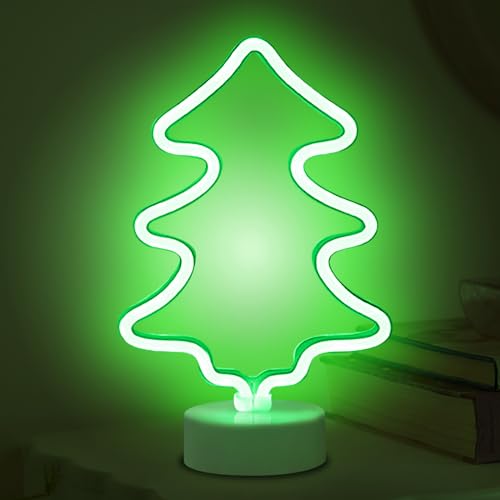 ALEENFOON Licht Zeichen LED Neonlicht Raumdekor Nachtlichter Batteriebetriebene und USB-betriebene Innenbeleuchtung Nacht- und Tischlampen für Schlafzimmer Weihnachtsfeier Bar (grüner Baum) von ALEENFOON