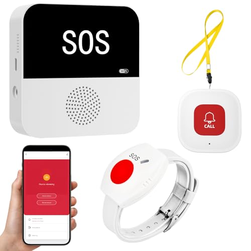 ALEENFOON Notrufknopf für Senioren,Smart WiFi Hausnotruf,Senioren Notruf,Notrufarmband für Senioren/Patienten/Kinder/Schwangere(2 SOS-Ruftasten 1 Empfänger) von ALEENFOON