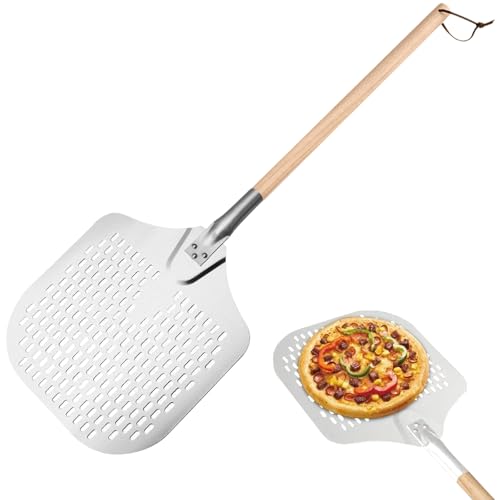 ALEENFOON Pizzaschieber Perforiert 12 Zoll Aluminium Pizzaschaufel Antihaftbeschichteter Abnehmbarer Pizza Schaufel zum Backen von Pizza und Brot von ALEENFOON