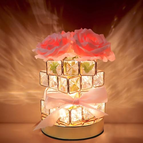 ALEENFOON Rose LED Tischlampe, Rose Nachtlicht, USB wiederaufladbare Touch Control Tischlampe, Nachttischlampe mit 3 dimmbaren Farben Tischlampe für Wohnkultur, Hochzeitsarrangements von ALEENFOON