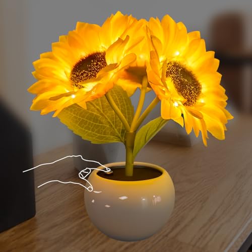 ALEENFOON Sonnenblumen Lampe Sonnenblumen-Nachtlicht mit Keramikvase Simulation Sonnenblumen LED Tischlichter Künstliche Blume Tischlampe für Zuhause, Büro, Party, Hochzeit, Geburtstag von ALEENFOON