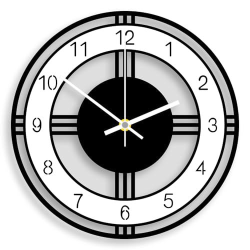 ALEENFOON Wanduhr Ohne Tickgeräusche Modern küchenuhr Runde Acryl Wanduhren für Wohnzimmer Schlafzimmer Büro Küche Badezimmer 30 cm (Schwarz-Weiß) von ALEENFOON