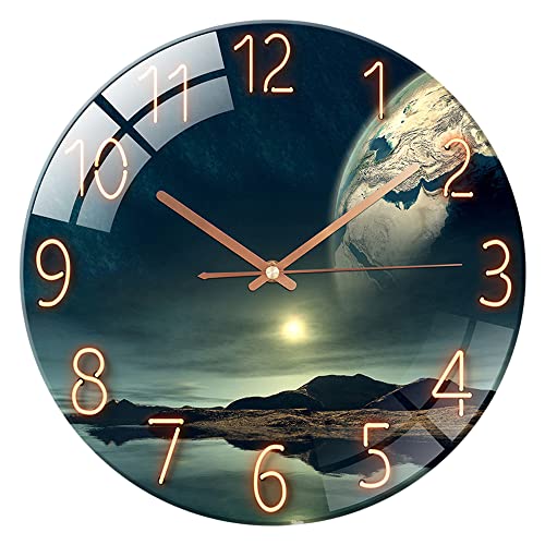 ALEENFOON Wanduhr aus Glas 30cm Lautlos Nicht Tickend Dekorative Runde Wanduhr für Wohnzimmer Küche Schlafzimmer Flur Büro (Meereswunder) von ALEENFOON