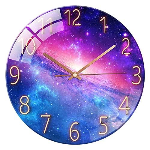 ALEENFOON Wanduhr aus Glas 30cm Lautlos Nicht Tickend Dekorative Runde Wanduhr für Wohnzimmer Küche Schlafzimmer Flur Büro (Sternenhimmel) von ALEENFOON