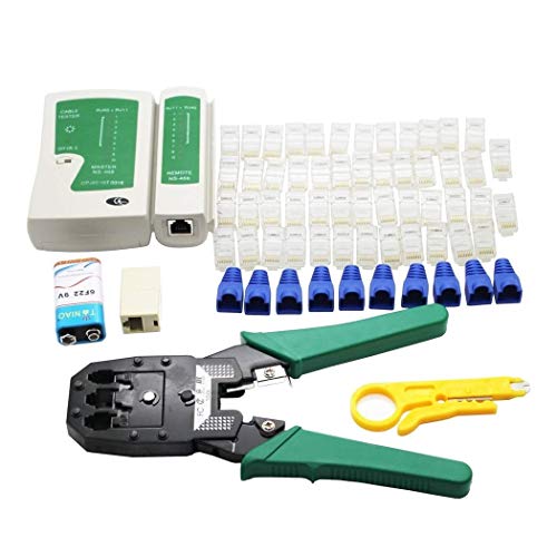 Netzwerk Werkzeug Set, ALEENFOON Profi Ethernet Netzwerk Tool Netzwerktester Kabeltester Set für RJ45 RJ11 Kabel Cat5e Cat6 Kabel Prüfgerät Crimp Werkzeug Crimpzangen Set Verbinder Netzwerkkabel von ALEENFOON