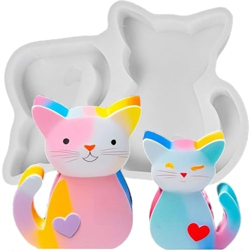ALEFBET Silikonform Katze, Silikonformen Gießformen Katze, Kerzenform zum Gießen, Gipsformen zum Gießen, Katze Kerzenform Silikon Gießform, Epoxidharz Formen (Katze S1435) von ALEFBET