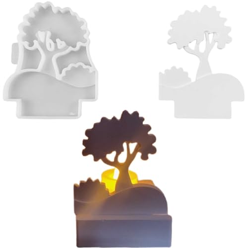 ALEFBET Silikonformen Gießformen Kerzenhalter, Neue Ideen Silikonform Kerzenhalter, Kombiniert Silikon Gießform Kerzenhalter, Gipsformen zum Gießen (Einsatz - Baum B) von ALEFBET