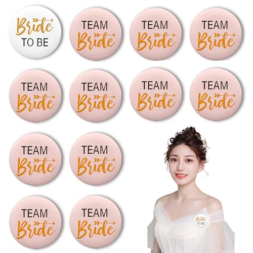 ALEGRE® 12 Stk JGA Braut Button Set,Jga Accessoires Frauen,Team Bride Buttons Anstecker,Junggesellenabschied Frauen Accessoires,Jga Frauen Abzeichen für Spiele Party,Hochzeit,Engagement Feiern (Rosa) von ALEGRE