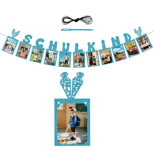 ALEGRE® Schulkind Girlande Banner Blau,Glitzer 2025 Einschulung Deko Fotogirlande,Schulanfang Deko Einschulung Junge Mädchen,Zuckertüte Schulkind Girlanden für Einschulungsfeier, Schuleinführung Party von ALEGRE