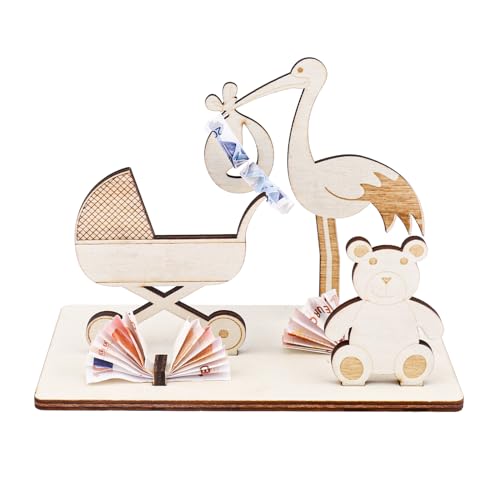 ALEGRE® Geburtstag Geldgeschenk Holz,Taufgeschenke für Mädchen Jungen,Geldgeschenke Baby Taufen,Storch Geburt für Draussen,Kommunion Deko,Baby Shower Geldgeschenk,Geldgeschenk für Freunde, Familie von ALEGRE