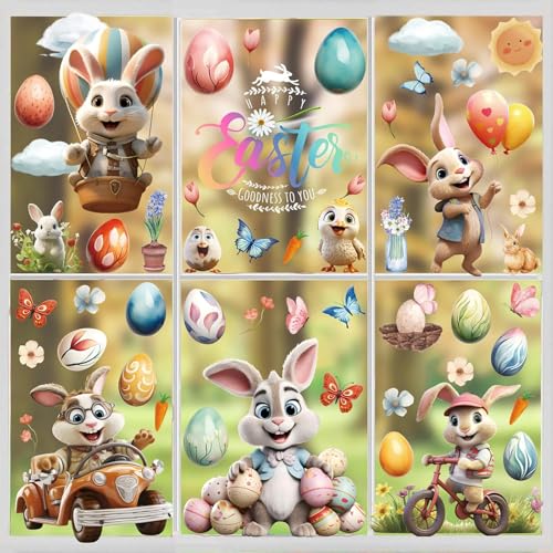 Fensterbilder Ostern Selbstklebend, 9 Blätter Fenstersticker Osterdeko,Wiederverwendbar Doppelseitig Huhn Ostereier Hase Sticker,Ostern Aufkleber Fenster für Ostern Deko Kinderzimmer Fensterdekoration Fensterbilder Ostern Selbstklebend, 9 Blätter Fenstersticker Osterdeko,Wiederverwendbar Doppelseitig Huhn Ostereier Hase Sticker,Ostern Aufkleber Fenster für Ostern Deko Kinderzimmer Fensterdekoration von ALEGRE