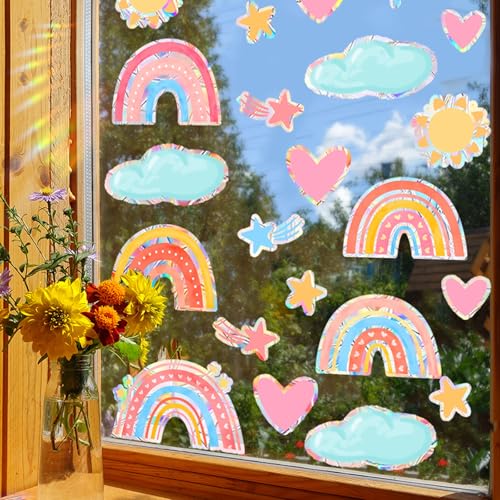 Regenbogen Fensterbilder Prisma Fensteraufkleber Vogelschutz, 30 Stück Rainbow Suncatcher Sticker, Regenbogen Folie Fenster Anti Kollisions Aufkleber,Sonnenfänger Sticker für Fensterfolie Glasscheiben von ALEGRE