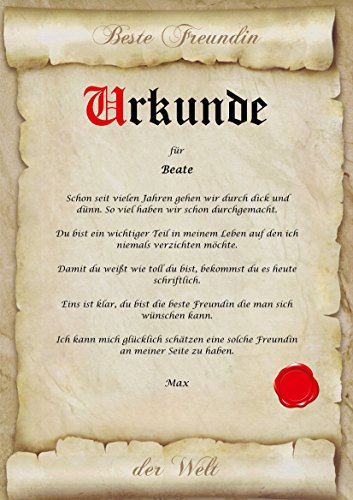 ALEMARG Urkunde Beste Freundin der Welt - Bester Freund DIN A4 Geschenk personalisiert mit Name - Idee zum Geburtstag, persönliche Karte XL Geschenkidee von ALEMARG