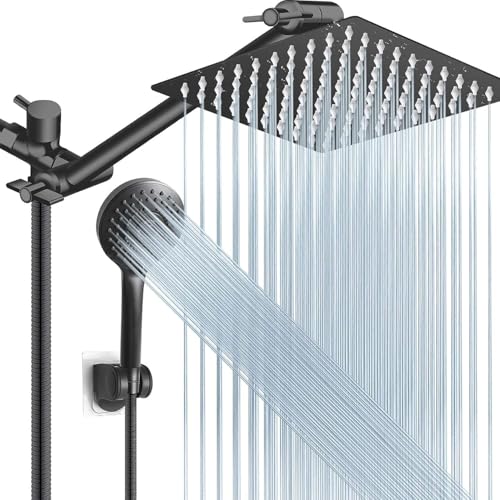 Regenduschkopf aus Edelstahl, 25,4 cm, Schwarz, breiter Regenduschkopf mit 3 Modi, Handwasserstrahl, Hochdruck-Duschkopf mit Arm, für Badezimmerzubehör von ALENARTWATER