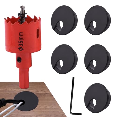 5 x Schreibtischdurchführung, 35 mm, Schreibtisch-Lochabdeckung mit Lochsäge, Kabellochabdeckung für Computer, PC, Kabel-Organizer (wie abgebildet) von ALEOHALTER