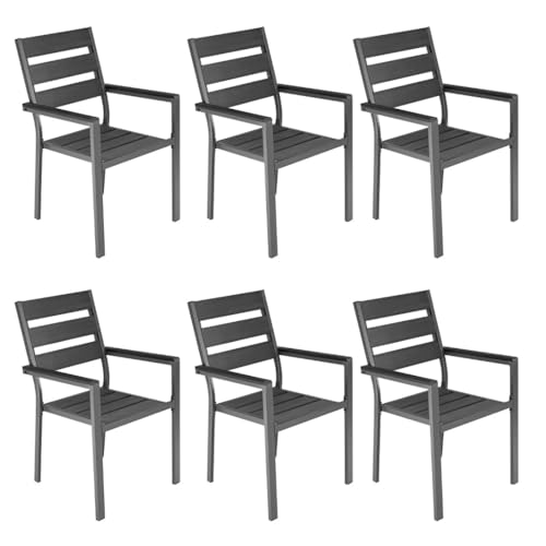 ALEOS. 6 STK. Gartenstühle mit Armlehne Milos Gartensessel Stapelstuhl Stapelsessel Gartenstuhl Sessel Aluminium Textilgewebe WPC stapelbar von ALEOS.