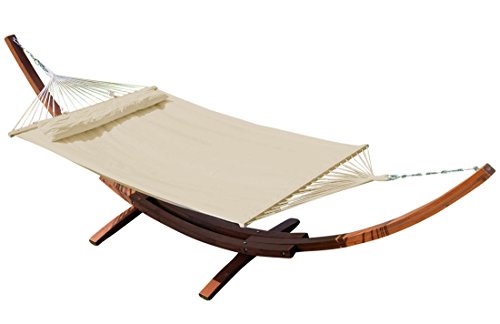 ALEOS. AS-S 410cm XXL Luxus Hängemattengestell Limited Edition Creme Gestell aus Holz Lärche mit Stabhängematte GEPOLSTERT inkl. Kopfkissen Edelstahl Ketten Karabiner und Schrauben von ALEOS.