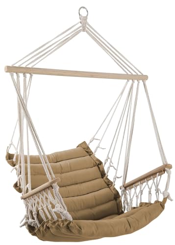 ALEOS. Design Hängesessel Stoffsessel Schwebesessel Hängekorb Maly-BRAUN mit extrem gemütlichem 6cm dicken Sitzkissen und Armlehnen ohne Hängesesselgestell von ALEOS.