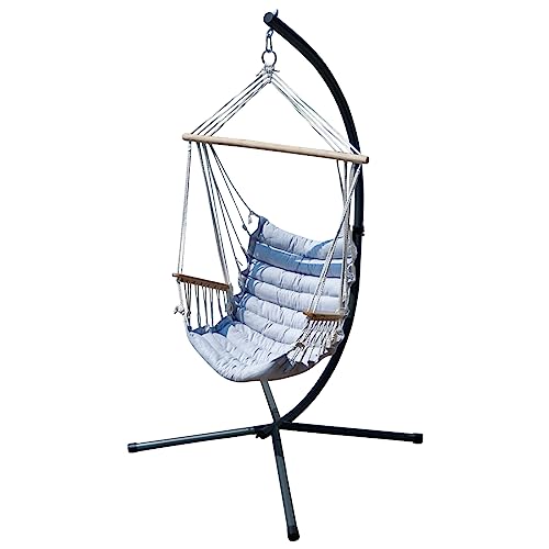 ALEOS. Design Hängesessel mit Metall Gestell komplett inkl. Ketten und Karabiner Outdoor - Metallgestell mit Hängestuhl - Hängesitz mit Ständer Gartenmöbel, Farbe:Grau von ALEOS.