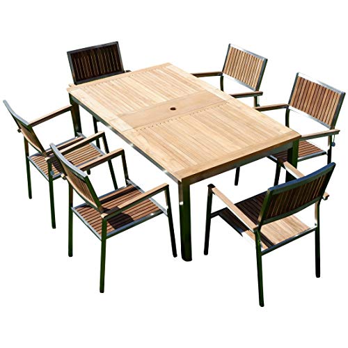 ALEOS. Gartengarnitur Edelstahl Teak Set: Ausziehtisch 160/220 x 90 cm + 6 Teak Sessel A-Grade Teak Holz Serie Kuba Gastroqualität von ALEOS.