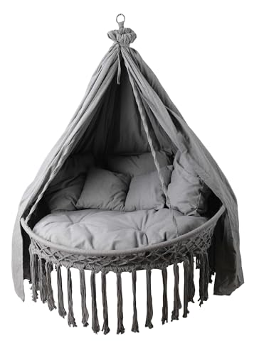 ALEOS. Hängesessel CHILL Schwebeliege Hängelounger Doppellounge Hängenest Hängezelt Hängesofa für 2 Personen mit vielen Kissen und Vorhang in grau faltbar klappbar von ALEOS.