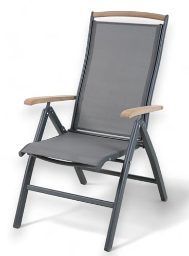 ALEOS. Hochlehner Trinidad Aluminium Gartensessel Hochlehner mit Armlehnen echt Teakholz 7-Positions Sessel 7-Fach verstellbar Outdoor Textilgewebe klappbar, Größe:1 Stück von ALEOS.
