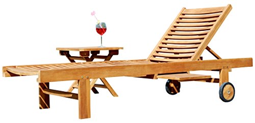 ALEOS. Hochwertige Teak Sonnenliege Gartenliege Strandliege Liegestuhl Holzliege Holz sehr robust Modell: Cozy+ Beistelltisch 45x45cm von ALEOS.