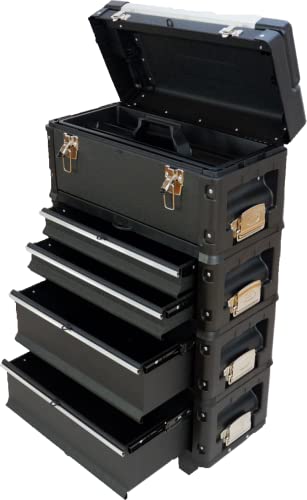 ALEOS. Metall Werkzeugtrolley Werkstattwagen XXL Type: B2-B BLACK EDITION schwarz mit Schubladenverriegelung und Schloss von ALEOS.